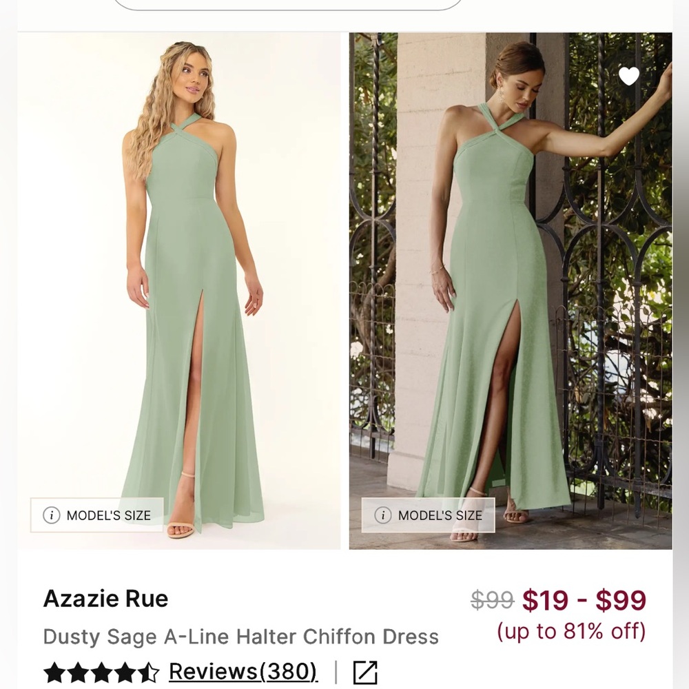 NWT Azazie Rue  Bridesmaid Dress. Size 14. Chiffon Dusty Sage.